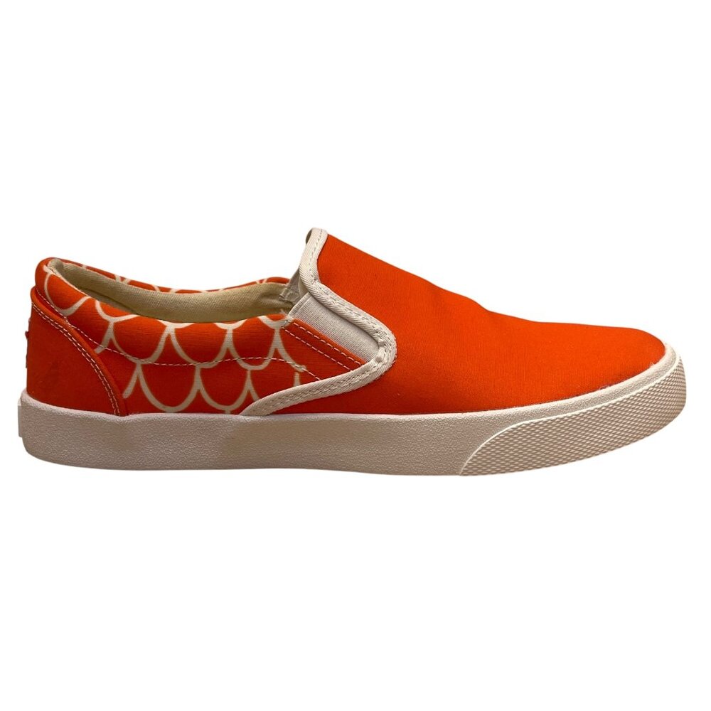BucketFeet Women’s Orange Canvas Scallop Print Casual Slip-On Sneakers Size 8